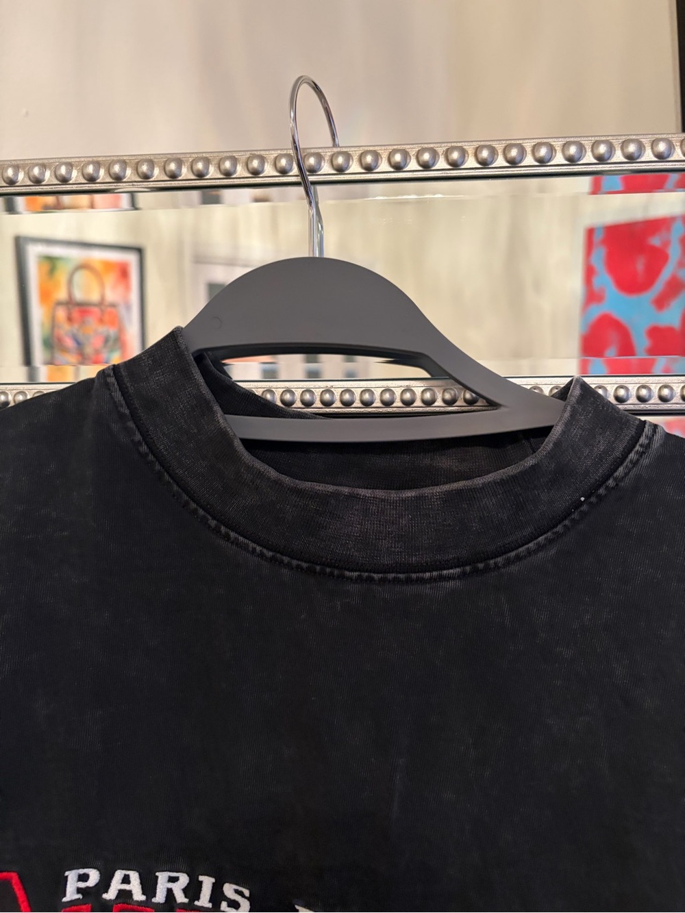 Balenciaga Black Tee with Red Logo Embroidery - Picture 4 of 6